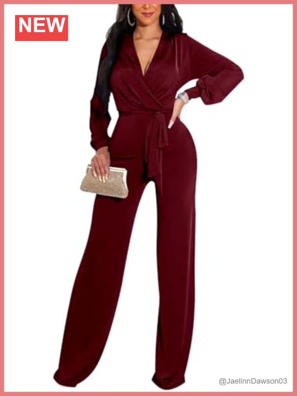 Women's Formal Wide Leg Jumpsuit Long Sleeve Deep V Neck Dressy Evening Romper